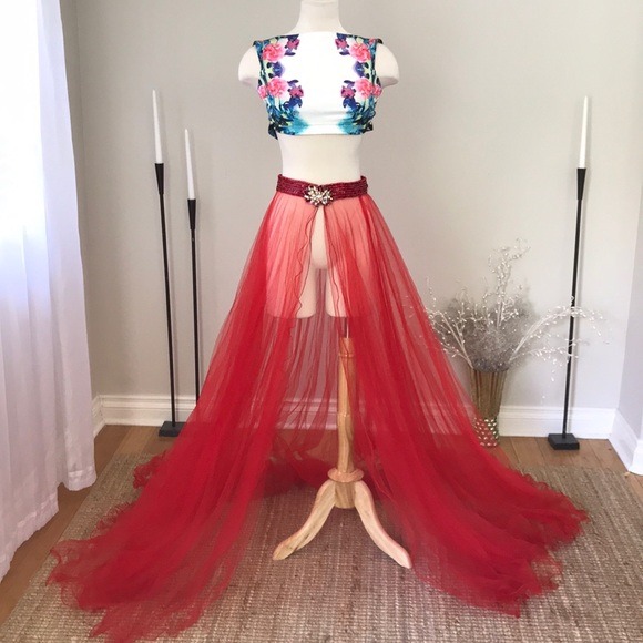 Mac Duggal flower print prom crop top - Picture 4 of 8